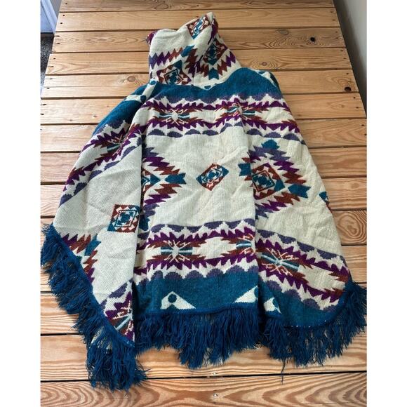 Creative Wool 100% Wool Hooded Shawl Sweater One Size White Open Front - Picture 2 of 5